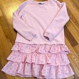 Vineyard Vines Pink Ruffle Eyelet Sweatshirt Dress (Girls)